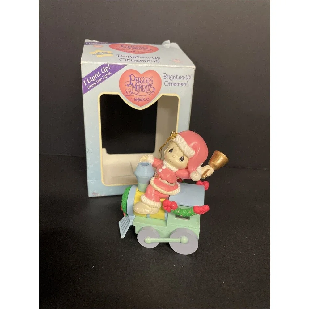 Precious Moments - Brighten Up/Light Up Ornament - Boy on Train 1998